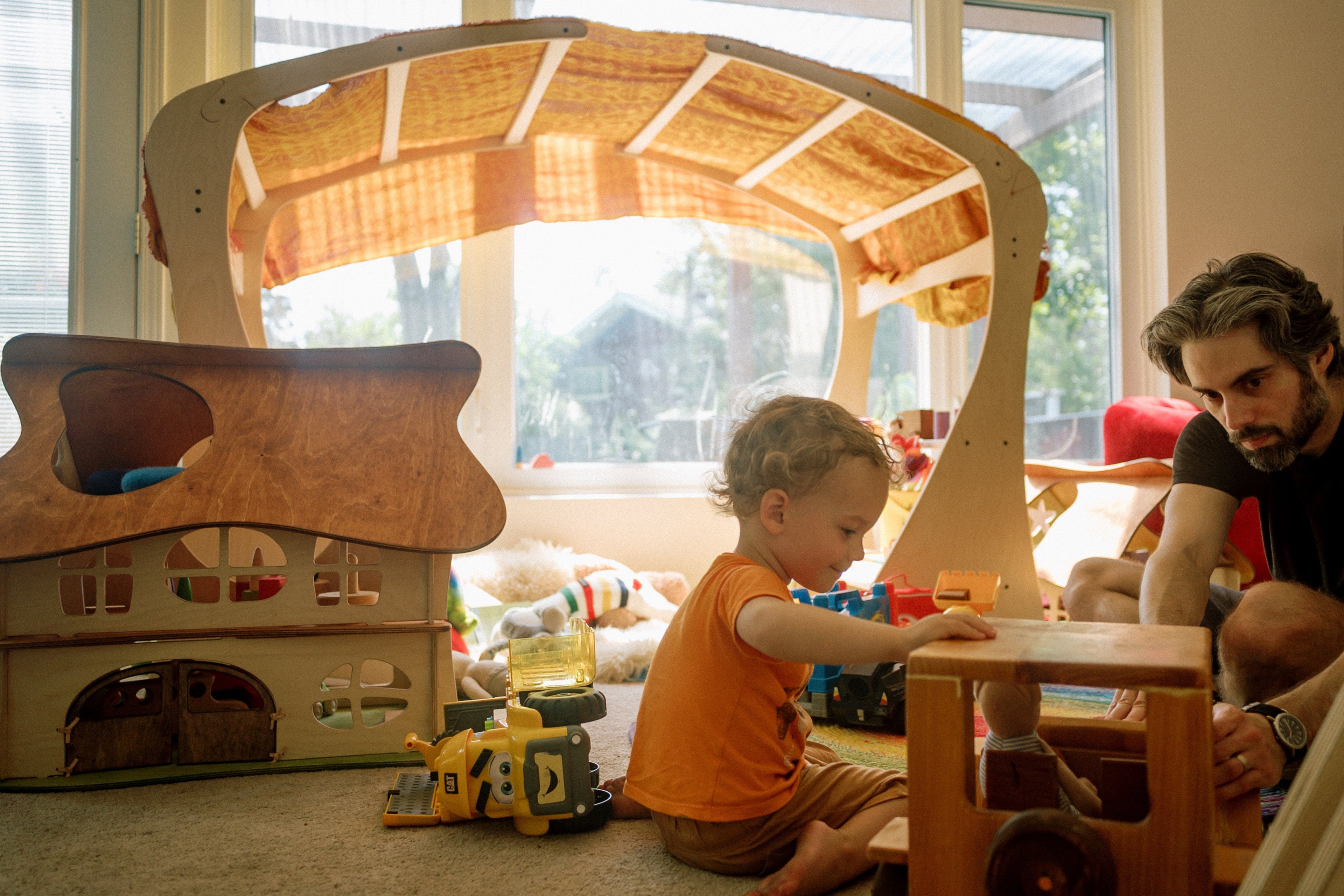Natural birch wood toy playstand made in Canada