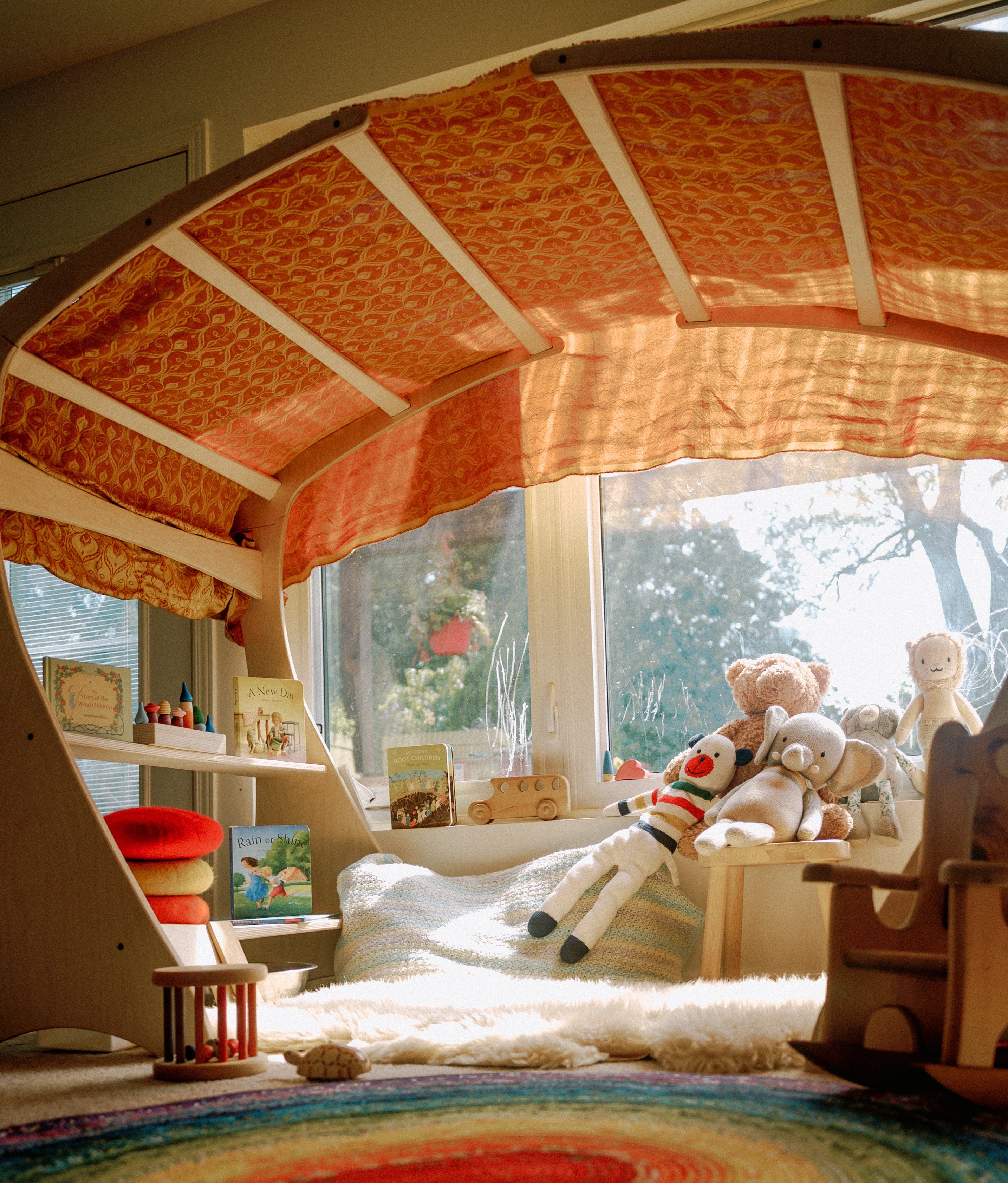 Sustainable wooden playhouse playstand for imaginative play